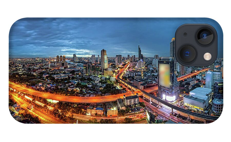 Panoramic iPhone 13 Case featuring the photograph Bangkok Panorama View by Thanat Rungrattanakajon