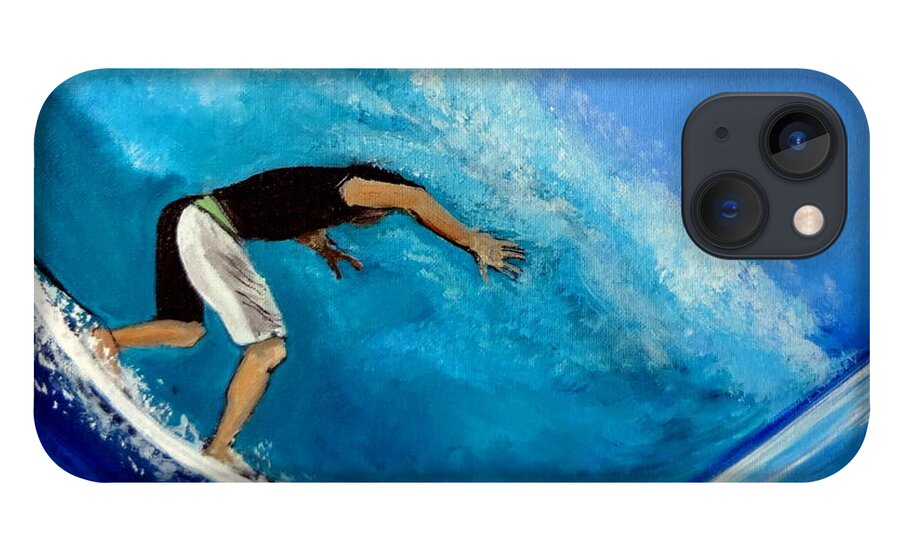 Ocean iPhone 13 Case featuring the painting Barrel Surfer Ocean Wave by Katy Hawk