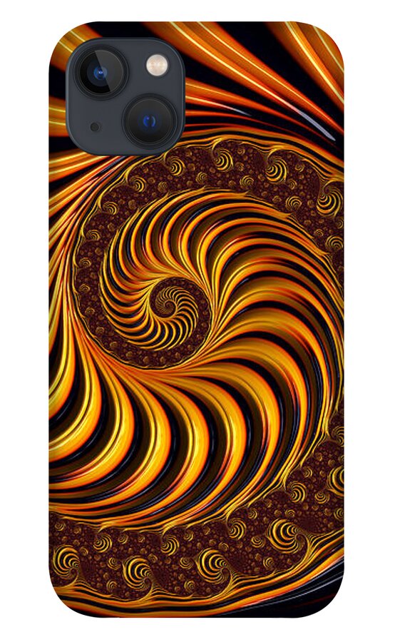Fractal iPhone 13 Case featuring the digital art Beautiful golden fractal spiral artwork by Matthias Hauser