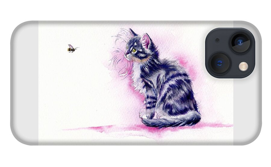 Cats iPhone 13 Case featuring the painting Bee-guiled - Tabby Kitten by Debra Hall