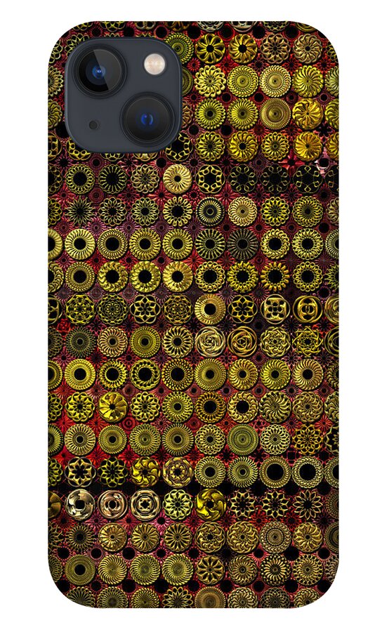 Gold iPhone 13 Case featuring the digital art Biding Time in the Gold Flocked Basement Twixt Death and Funeral by Ann Stretton