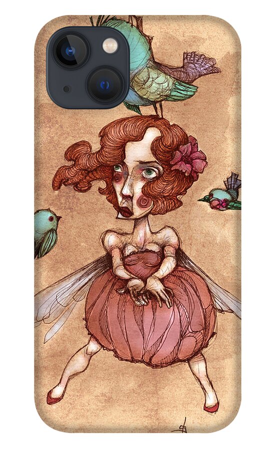 Illustration Art iPhone 13 Case featuring the painting Birds On Head Woman by Autogiro Illustration