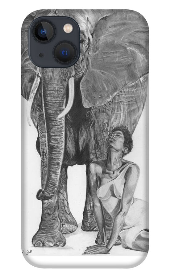Woman iPhone 13 Case featuring the drawing Black Ivory by Terri Meredith