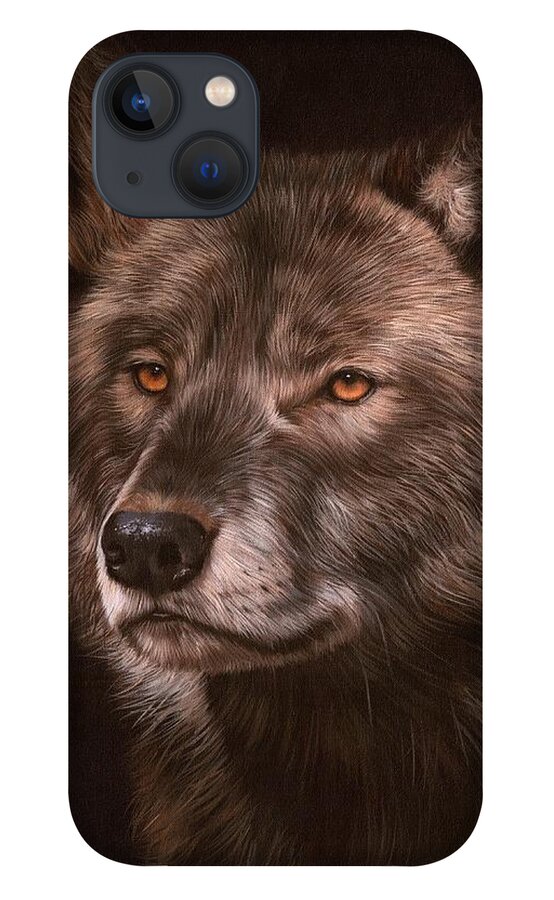 Wolf iPhone 13 Case featuring the painting Black Wolf by David Stribbling