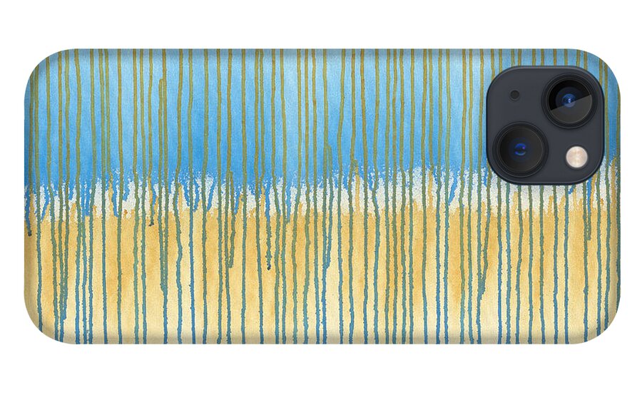 Abstract iPhone 13 Case featuring the painting Blue and Gold by Lynn Hansen