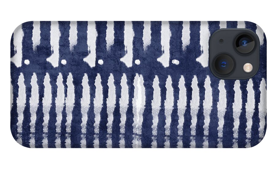 Blue iPhone 13 Case featuring the painting Blue and White Shibori Design by Linda Woods