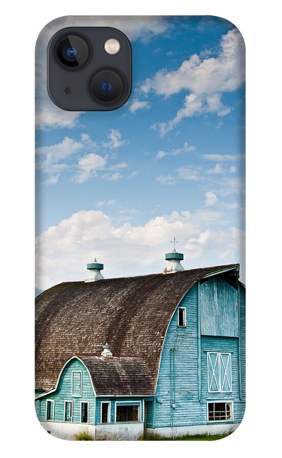 Agricultural Activity iPhone 13 Case featuring the photograph Blue Barn in the Stillaguamish Valley by Jeff Goulden