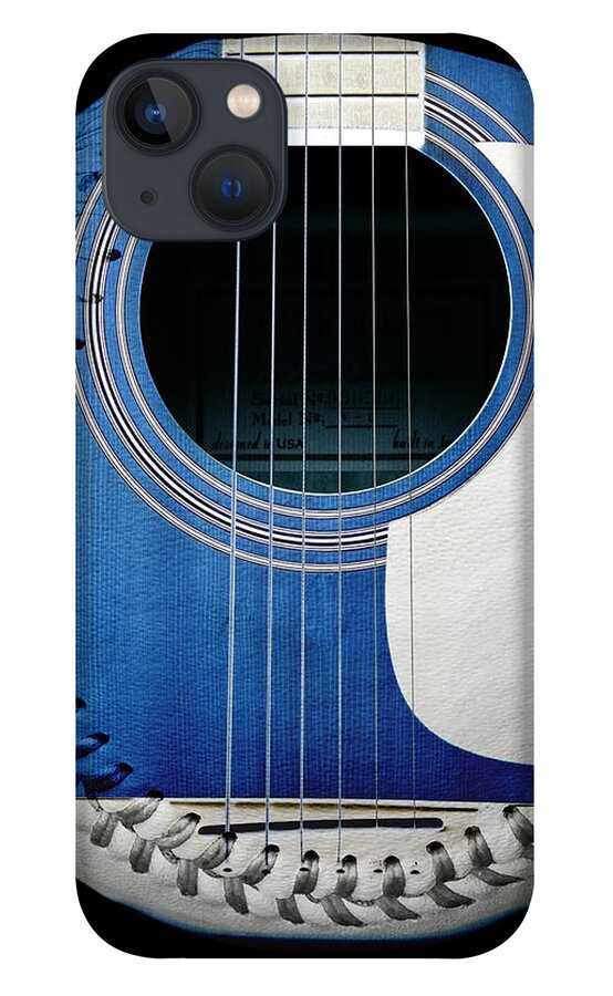Andee Design Baseball iPhone 13 Case featuring the photograph Blue Guitar Baseball White Laces Square by Andee Design