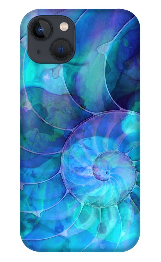 Blue iPhone 13 Case featuring the painting Blue Nautilus Shell By Sharon Cummings by Sharon Cummings