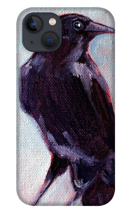 Raven iPhone 13 Case featuring the painting Blue Raven by Nancy Merkle
