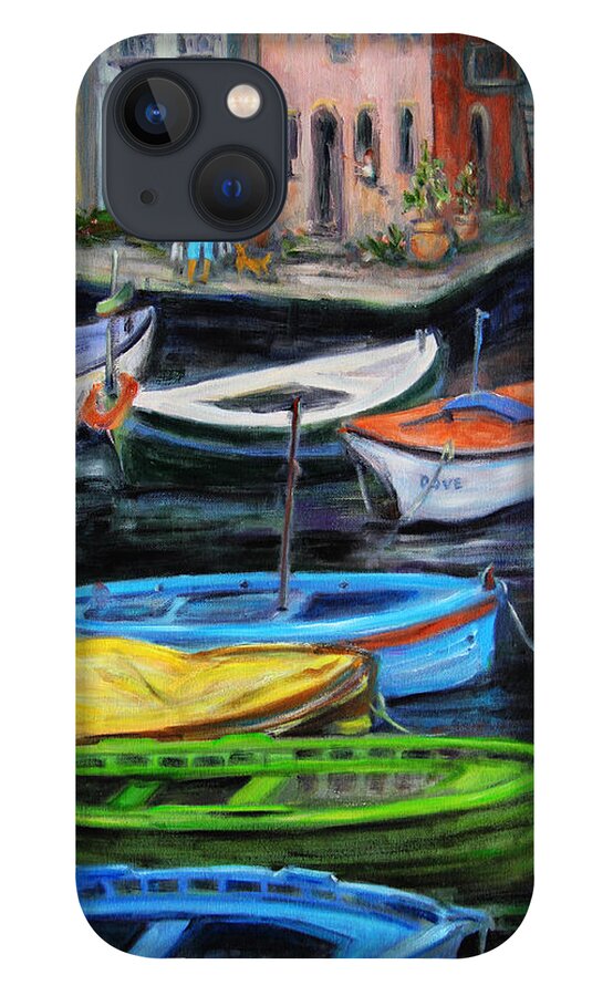 Village iPhone 13 Case featuring the painting Boats in front of the Buildings II by Xueling Zou