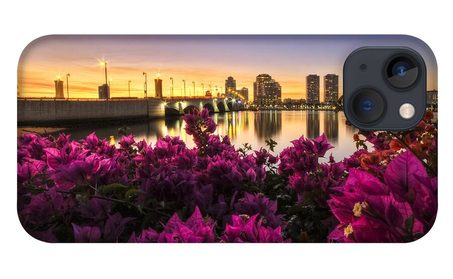 Clouds iPhone 13 Case featuring the photograph Bougainvillea on the West Palm Beach Waterway by Debra and Dave Vanderlaan
