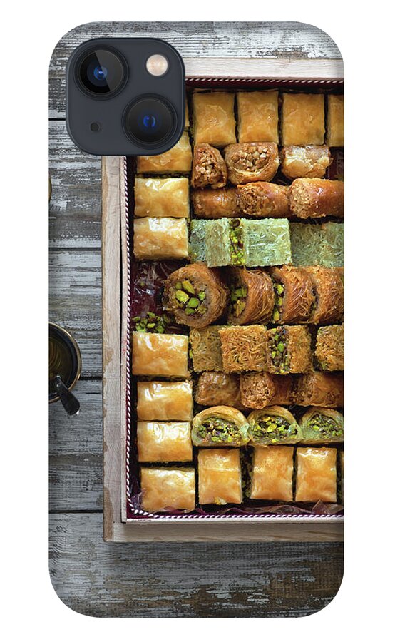 Black Tea iPhone 13 Case featuring the photograph Box Of Baklava by A.y. Photography