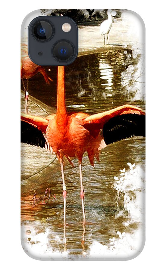 Bird iPhone 13 Case featuring the digital art Bright Flamingo Orange by Janice OConnor