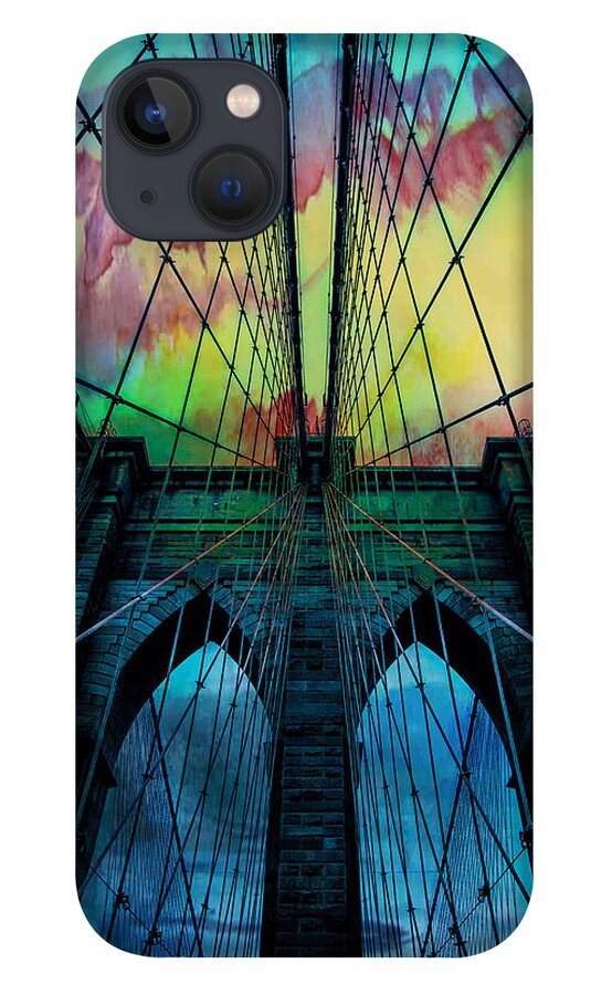 Brooklyn Bridge iPhone 13 Case featuring the digital art Psychedelic Skies by Az Jackson