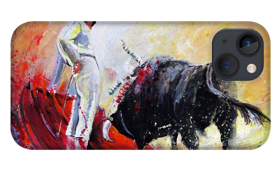 Animals iPhone 13 Case featuring the painting Bull in Yellow Light by Miki De Goodaboom