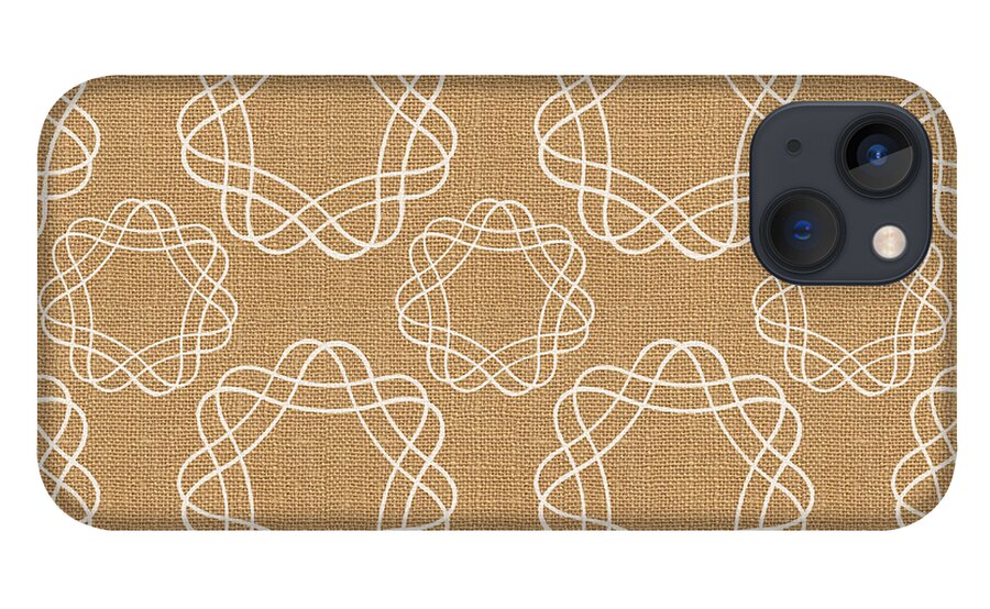 Burlap iPhone 13 Case featuring the mixed media Burlap and White Geometric Flowers by Linda Woods