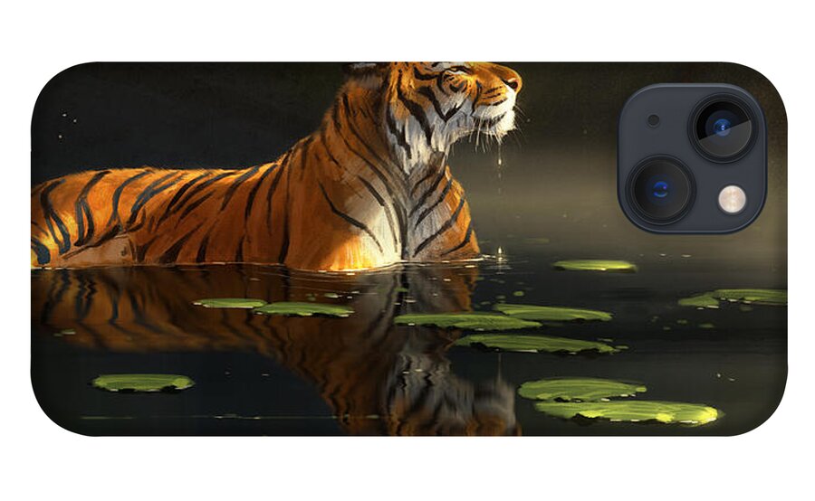 Tiger iPhone 13 Case featuring the digital art Butterfly Contemplation by Aaron Blaise