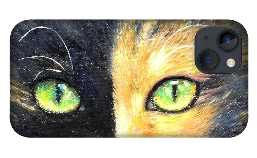 Cat Art Print Shijun Munns Cat Art iPhone 13 Case featuring the painting Calico Cat by Shijun Munns