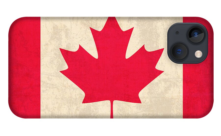 Canada iPhone 13 Case featuring the mixed media Canada Flag Vintage Distressed Finish by Design Turnpike