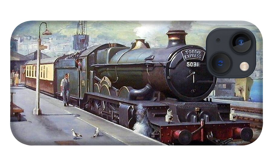 Train iPhone 13 Case featuring the painting Castle at Kingswear 1957 by Mike Jeffries