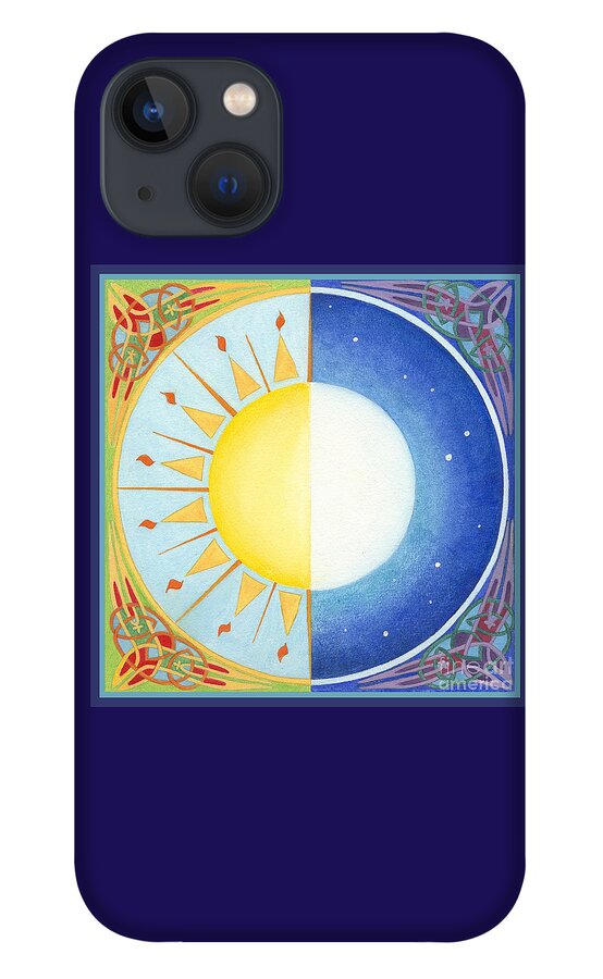 Balance iPhone 13 Case featuring the painting Celtic Equinox Sun and Moon by Melissa A Benson