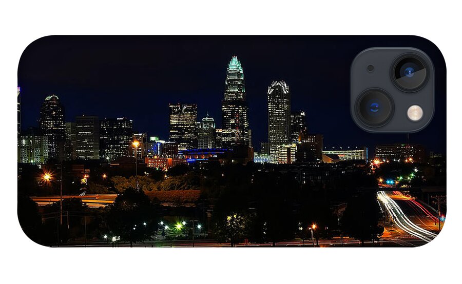 Charlotte iPhone 13 Case featuring the photograph Charlotte NC at night by Flees Photos