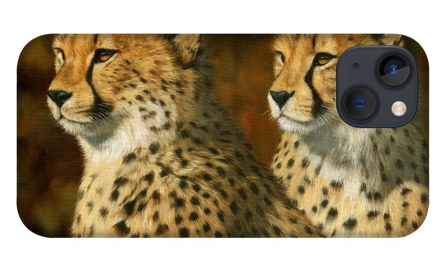 Cheetah iPhone 13 Case featuring the painting Cheetah Brothers by David Stribbling