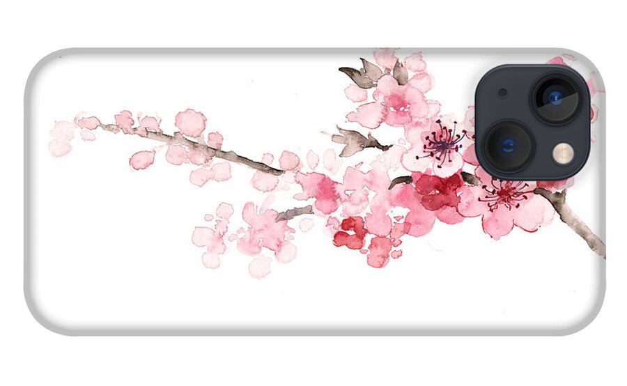 Sakura iPhone 13 Case featuring the painting Cherry blossom art print watercolor painting by Joanna Szmerdt