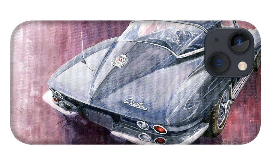 Watercolor iPhone 13 Case featuring the painting Chevrolet Corvette Sting Ray 1965 by Yuriy Shevchuk