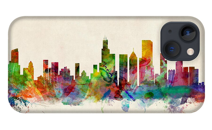 Watercolor Skyline Of Chicago iPhone 13 Case featuring the digital art Chicago City Skyline by Michael Tompsett