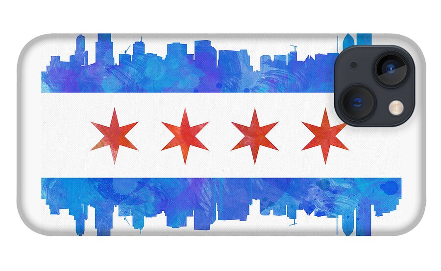 Chicago iPhone 13 Case featuring the painting Chicago Flag Watercolor by Mike Maher