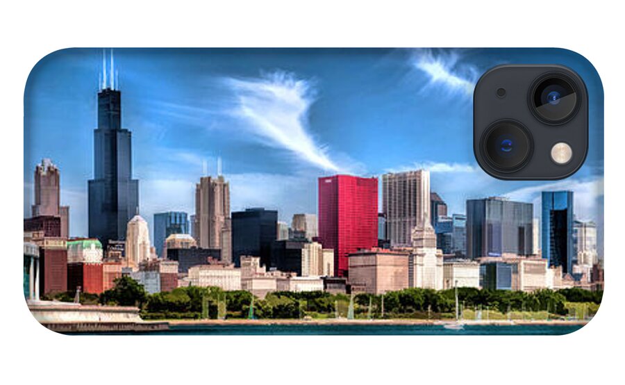 Chicago iPhone 13 Case featuring the painting Chicago Skyline Panorama by Christopher Arndt