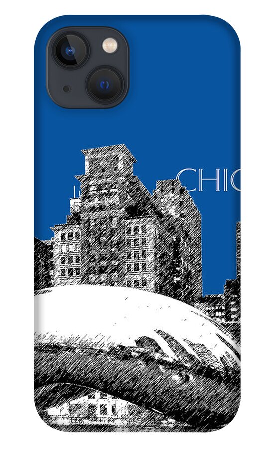 Architecture iPhone 13 Case featuring the digital art Chicago The Bean - Royal Blue by DB Artist