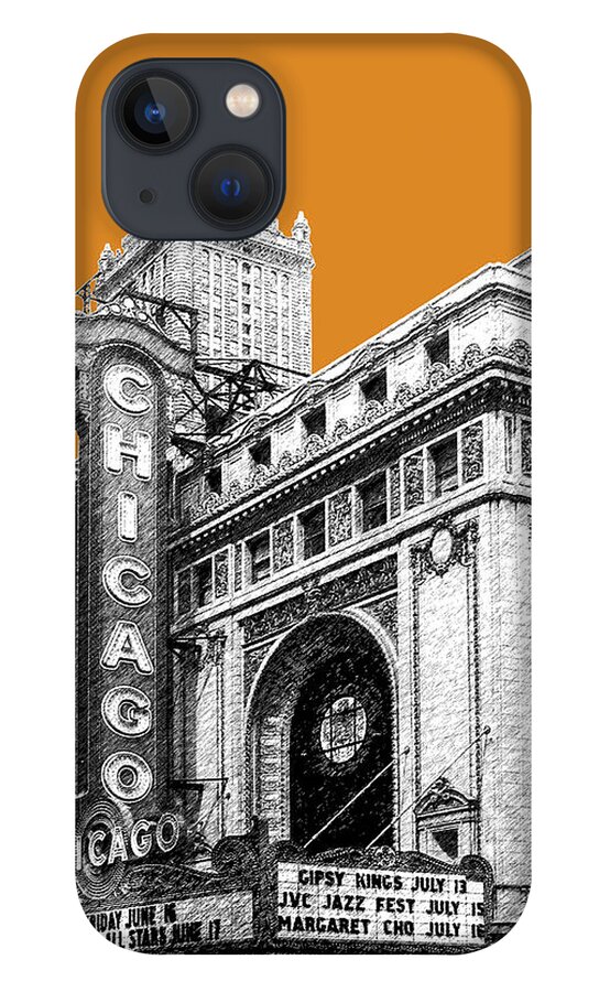 Architecture iPhone 13 Case featuring the digital art Chicago Theater - Dark Orange by DB Artist