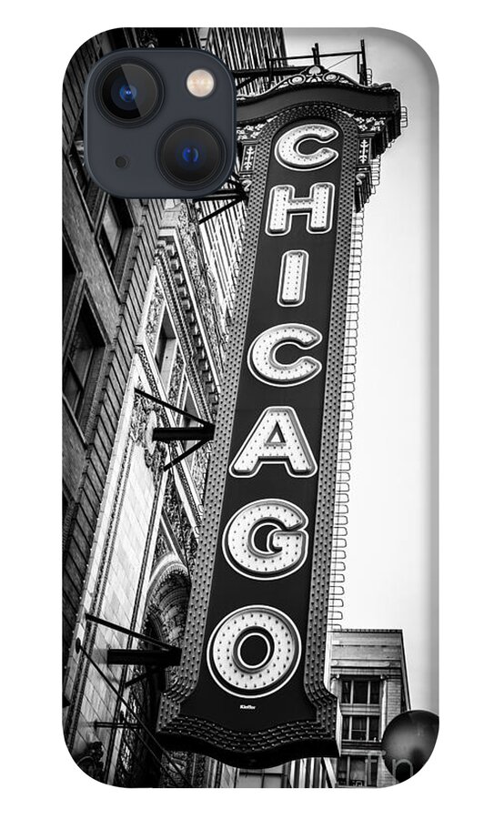 America iPhone 13 Case featuring the photograph Chicago Theatre Sign in Black and White by Paul Velgos
