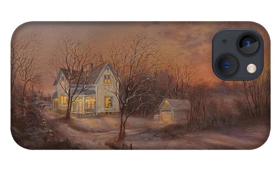  Christmas iPhone 13 Case featuring the painting Christmas at the Farm by Tom Shropshire