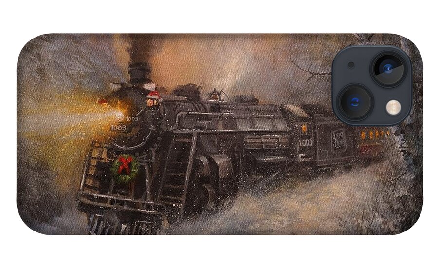 Trains iPhone 13 Case featuring the painting Christmas Train in Wisconsin by Tom Shropshire