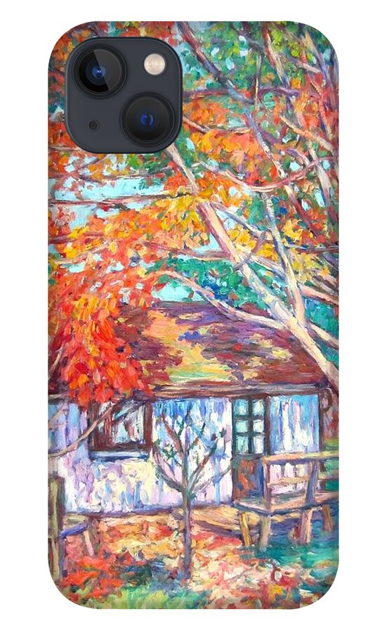 Claytor Lake iPhone 13 Case featuring the painting Claytor Lake Cabin in Fall by Kendall Kessler