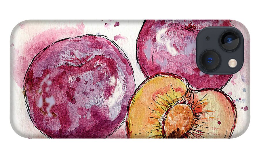 Art iPhone 13 Case featuring the painting Close Up Of Three Plums by Ikon Ikon Images