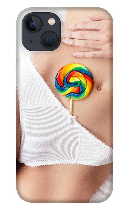 Closeup of sexy woman body with a lollipop in her underwear iPhone
