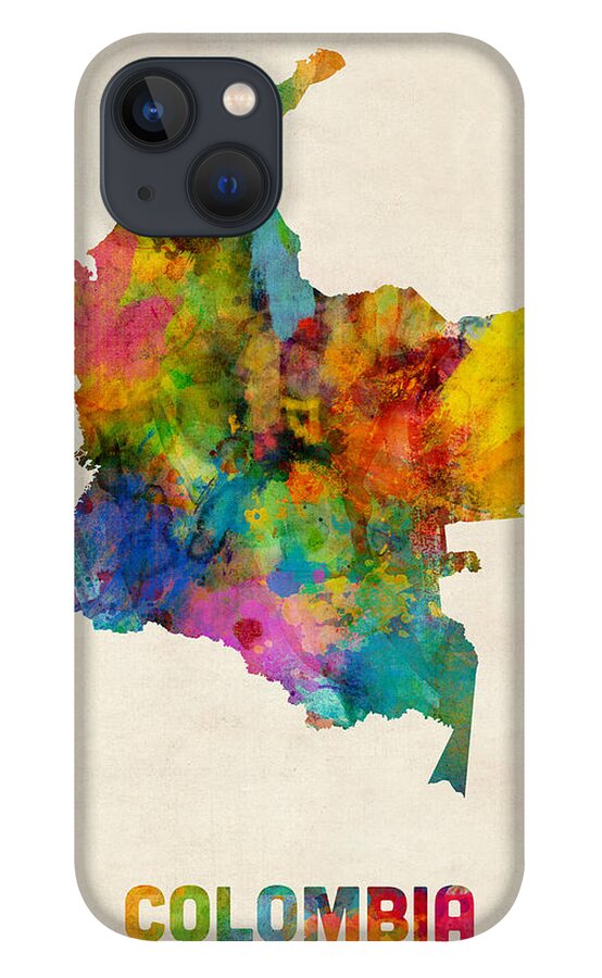 Urban iPhone 13 Case featuring the digital art Colombia Watercolor Map by Michael Tompsett