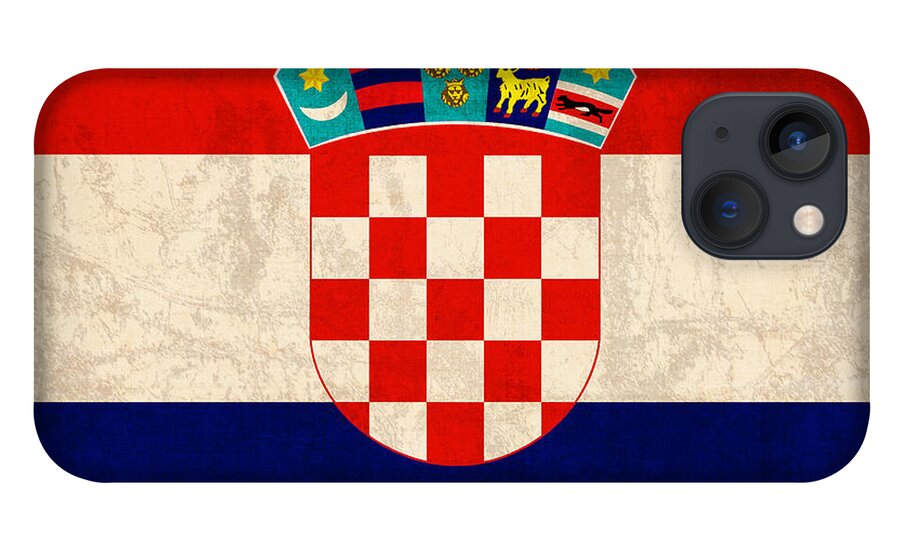 Croatia iPhone 13 Case featuring the mixed media Croatia Flag Vintage Distressed Finish by Design Turnpike