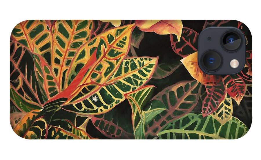Croton Leaves iPhone 13 Case featuring the painting Croton Leaves by Judy Swerlick