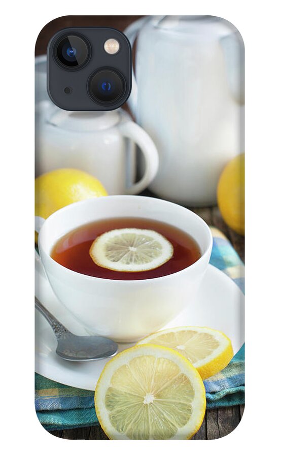 Spoon iPhone 13 Case featuring the photograph Cup Of Tea With Lemon by Anjelika Gretskaia