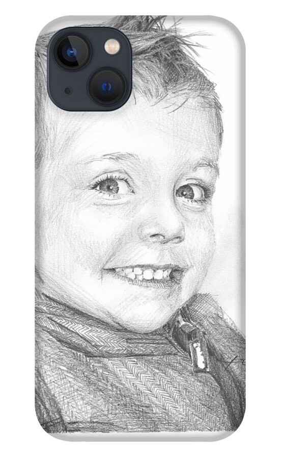 <a Href=http://miketheuer.com Target =_blank>www.miketheuer.com</a> Departed Grandchild Pencil Portrait Mike Theuer iPhone 13 Case featuring the drawing Departed Grandchild Pencil Portrait Mike Theuer by Mike Theuer