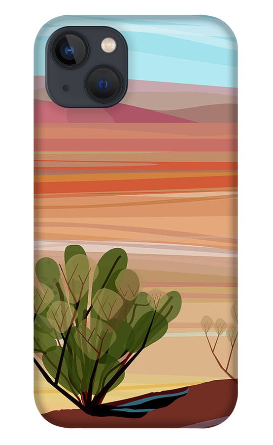 Saguaro Cactus iPhone 13 Case featuring the photograph Desert, Cactus Brush, Mountains In by Charles Harker