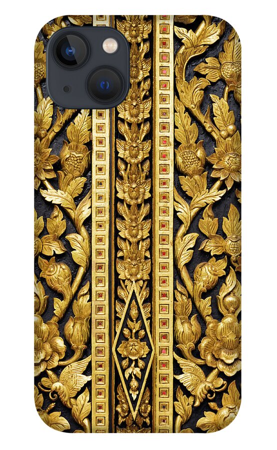 Southeast Asia iPhone 13 Case featuring the photograph Detail Of Carved Wooden Door With by Anders Blomqvist