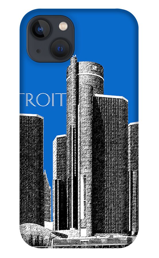 Detroit iPhone 13 Case featuring the digital art Detroit Skyline 1 - Blue by DB Artist