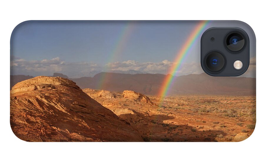 Rainbow iPhone 13 Case featuring the photograph Double Rainbow At The Valley Of Fire by Steve Wolfe